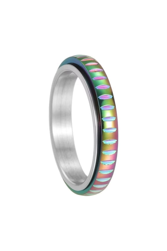Men's and Women's Stainless Steel 4MM Simple Relieves Anxiety Decompression Rotatable Ring Rainbow Size 10