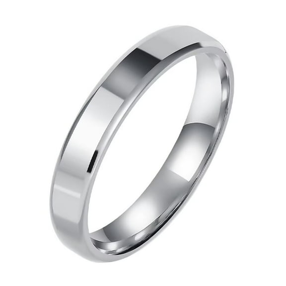 PAMTIER Men's and Women's Stainless Steel 4MM Simplicity Polished Double Beveled Smooth Inner Arc Ring Silver Size 6