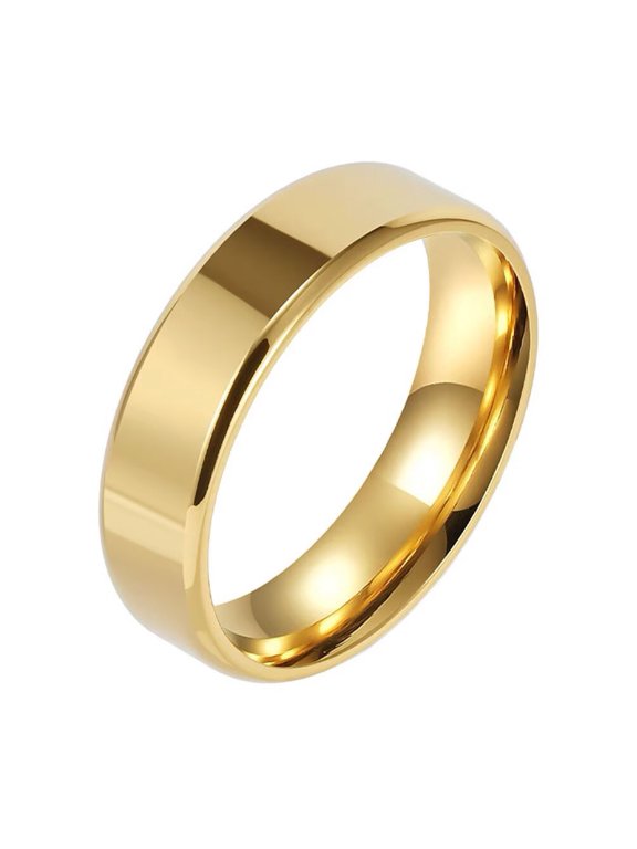 Men's and Women's Stainless Steel 6MM Simplicity Polished Double Beveled Smooth Inner Arc Ring Gold Size 6