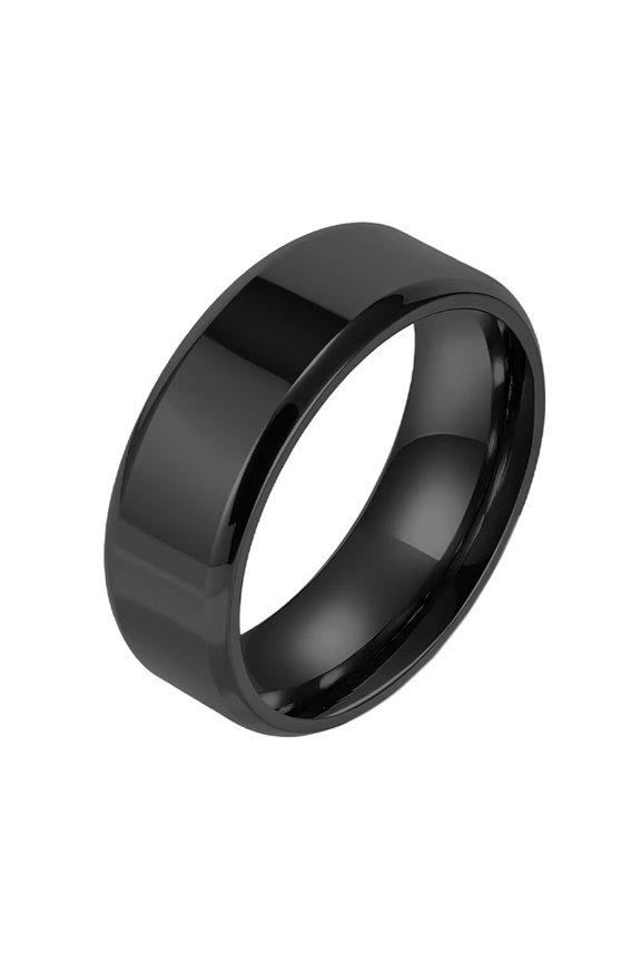 Men's and Women's Stainless Steel 8MM Simplicity Polished Double Beveled Smooth Inner Arc Ring Black Size 8