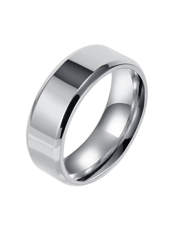 Men's and Women's Stainless Steel 8MM Simplicity Polished Double Beveled Smooth Inner Arc Ring Silver Size 11