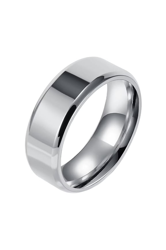 Men's and Women's Stainless Steel 8MM Simplicity Polished Double Beveled Smooth Inner Arc Ring Silver Size 8