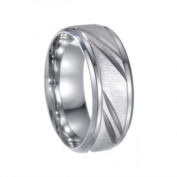 PAMTIER Men's and Women's Stainless Steel Classic 8MM Polished Diagonal Pattern Satin Couple Ring Silver Size 12