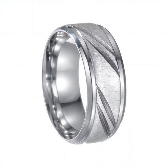 PAMTIER Men's and Women's Stainless Steel Classic 8MM Polished Diagonal Pattern Satin Couple Ring Silver Size 7