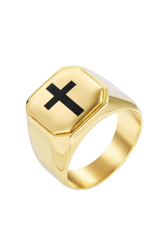 Men's and Women's Stainless Steel Classic Personality Church Faith Prayer Cross Ring Gold Size 12