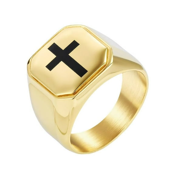 PAMTIER Men's and Women's Stainless Steel Classic Personality Church Faith Prayer Cross Ring Gold Size 8