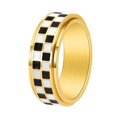 thumbnail image 1 of PAMTIER Men's and Women's Stainless Steel Classic Rotatable Square Black and white Checkerboard Ring Gold Size 8, 1 of 2