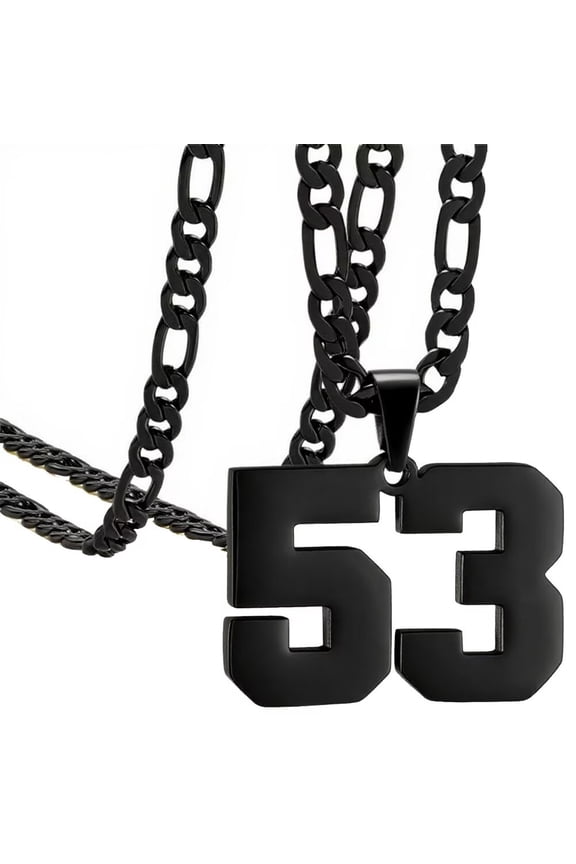 Men's and Women's Stainless Steel Classic Simple Personalized Athlete Number Sports Necklace Black Number 53