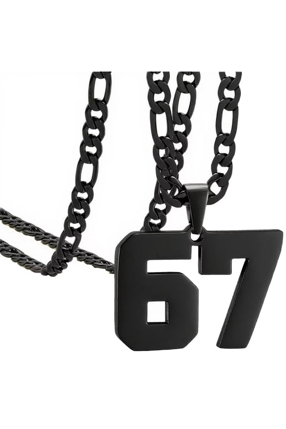 Men's and Women's Stainless Steel Classic Simple Personalized Athlete Number Sports Necklace Black Number 67