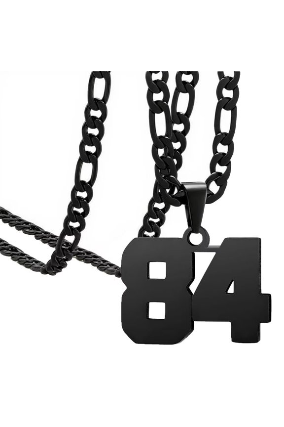 Men's and Women's Stainless Steel Classic Simple Personalized Athlete Number Sports Necklace Black Number 84