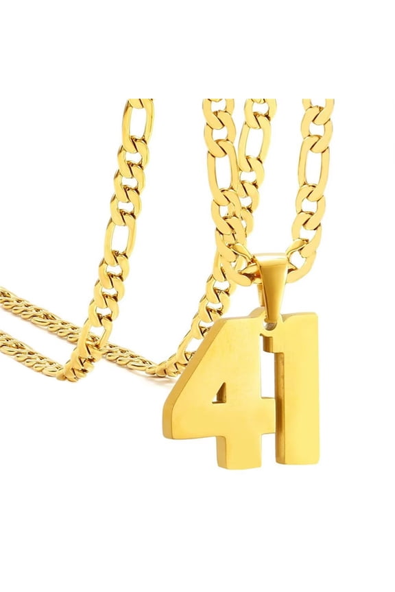 Men's and Women's Stainless Steel Classic Simple Personalized Athlete Number Sports Necklace Gold Number 41