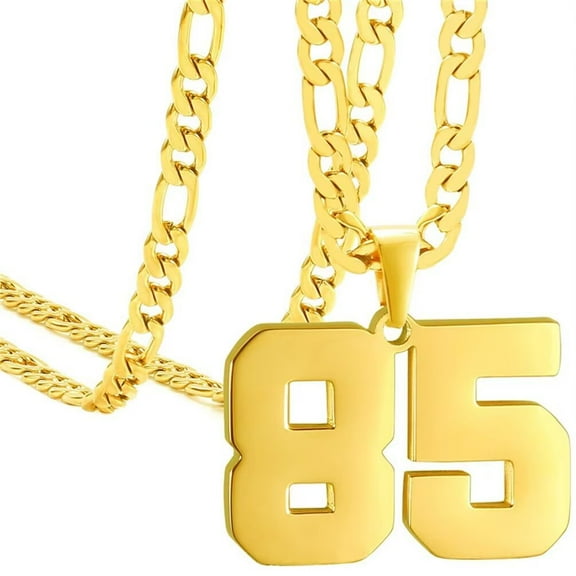 PAMTIER Men's and Women's Stainless Steel Classic Simple Personalized Athlete Number Sports Necklace Gold Number 85