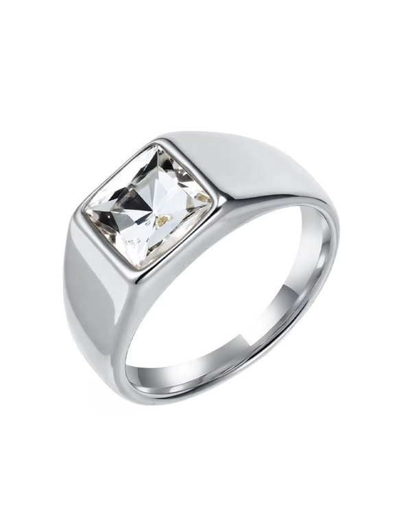 Men's and Women's Stainless Steel Classic Square Gemstone Ring Silver White Size 8