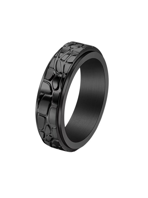 Men's and Women's Stainless Steel Classic Stone Texture Anxiety Relief Rotatable Finger Ring Black Size 9