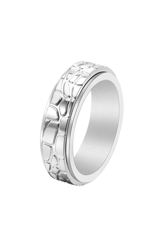 Men's and Women's Stainless Steel Classic Stone Texture Anxiety Relief Rotatable Finger Ring Silver Size 9