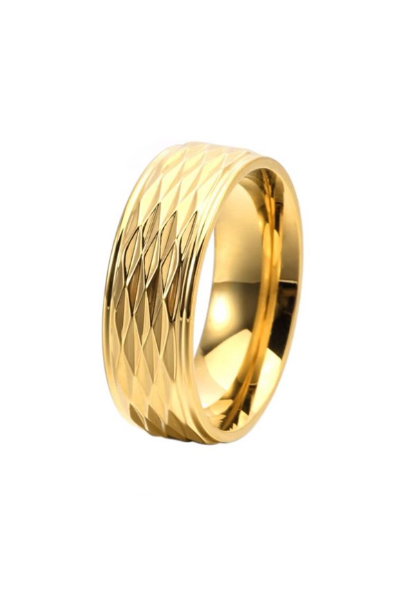 Men's and Women's Stainless Steel Personality Rhomboid Pattern Punk Ring Gold Size 9