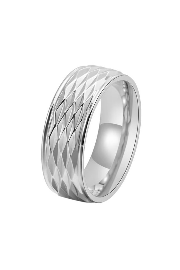 Men's and Women's Stainless Steel Personality Rhomboid Pattern Punk Ring Silver Size 6