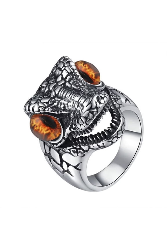 Men's and Women's Stainless Steel Personality Trends Reptile Texture Four Colours Crocodile Ring Brown Silver Size 10