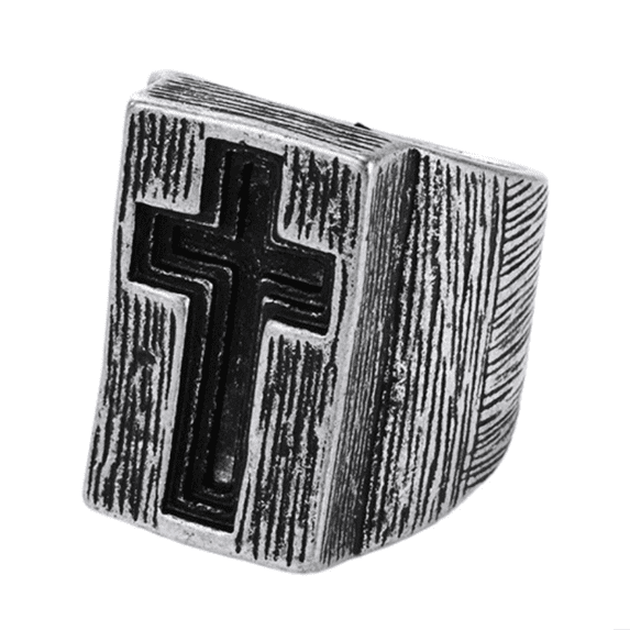 PAMTIER Men's and Women's Stainless Steel Retro Individuality Hip Hop Punk Amulet Cross Ring Ancient Silver Size 8