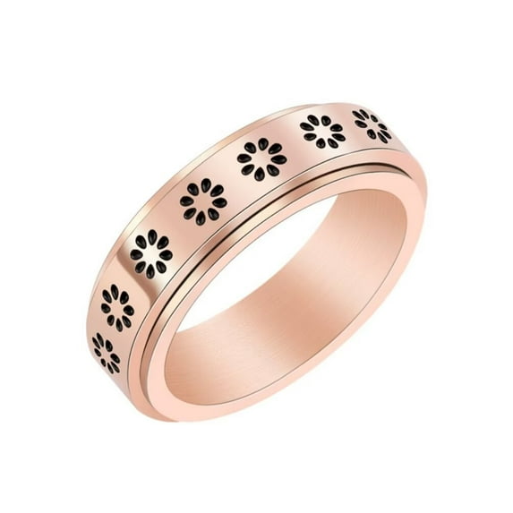 PAMTIER Men's and Women's Stainless Steel Simple Rotatable Smooth Surface Flower Engagement Ring Rose Gold Size 5