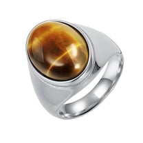 PAMTIER Men's and Women's Stainless Steel Vintage Personalized Polished Egg-shaped Brown Gemstone Ring Silver Size 13