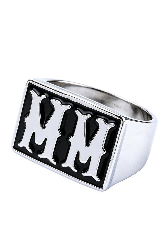 Mens Biker Ring Stainless Steel MM Logo Motorcycle Jewelry Thick Wide Band Statement Punk Accessory Vintage Rider Gift Size 10