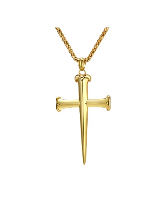Mens Black Cross Necklace Stainless Steel, Cool Dark Silver Look Chain, Rugged Streetwear Jewelry for Guys, Minimalist Charm for Daily Wear Gold No Chain