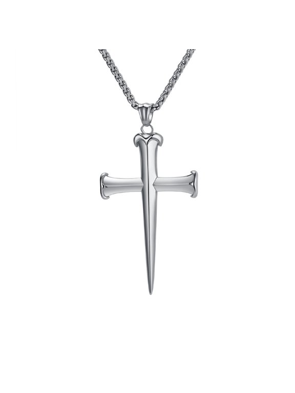 Mens Black Cross Necklace Stainless Steel, Cool Dark Silver Look Chain, Rugged Streetwear Jewelry for Guys, Minimalist Charm for Daily Wear Silver No Chain
