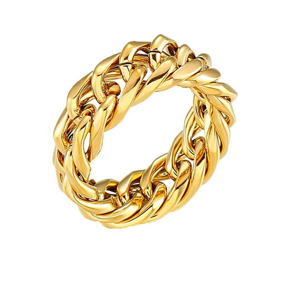 PAMTIER Mens Womens Stainless Steel 9mm Hip Hop Knot Link Chain Biker Ring Twist Rope Wedding Band Gold Size 8