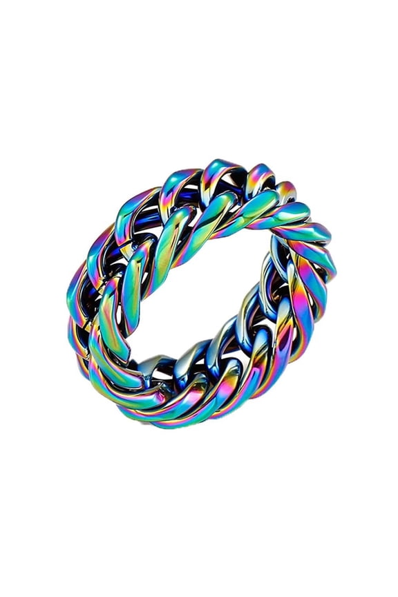 Mens Womens Stainless Steel 9mm Hip Hop Knot Link Chain Biker Ring Twist Rope Wedding Band Rainbow Size 11