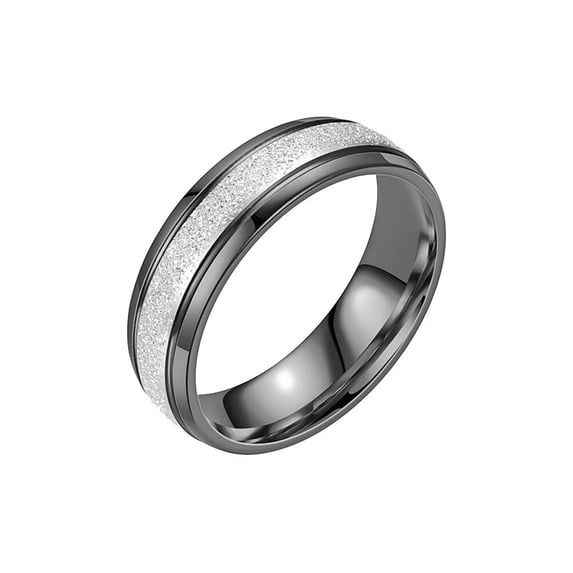 PAMTIER Mens Womens Stainless Steel Brushed Center Band Ring Dainty Minimalist Matte and Shiny Contrast Wedding Band Silver Black Size 6