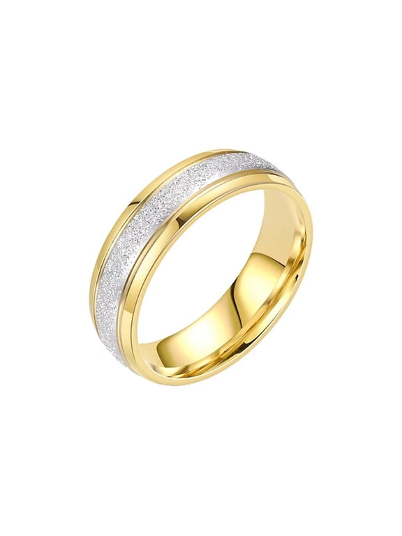 Mens Womens Stainless Steel Brushed Center Band Ring Dainty Minimalist Matte and Shiny Contrast Wedding Band Silver Gold Size 13