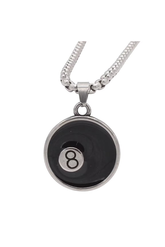 Mens Womens Stainless Steel Cool Retro Hip Hop Rock Billiard Number 8 Ball Signet Lucky Gothic Pendant Necklace