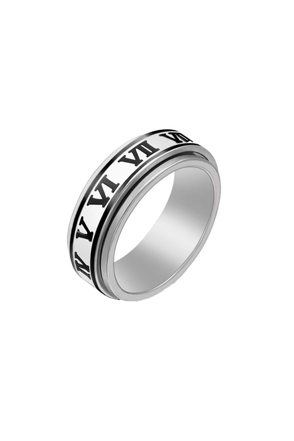 Mens Womens Stainless Steel Roman Numerals Spinner Ring Personality 8mm Mood Fidget Anxiety Rotatable Rings Black Size 7