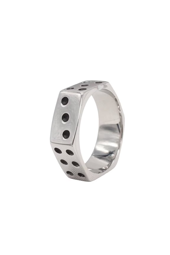 Mens Womens Titanium Steel Personality Creative Hip Hop Geometric Shapes Silver Dice Rings Size 8