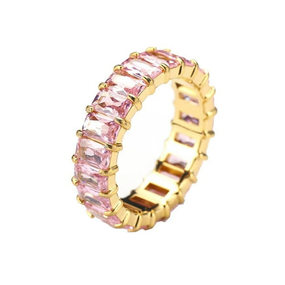 PAMTIER Mens Womens Titanium Steel Personality Versatile Simple Niche Colorful Zircon Rings Gold Pink Size 7