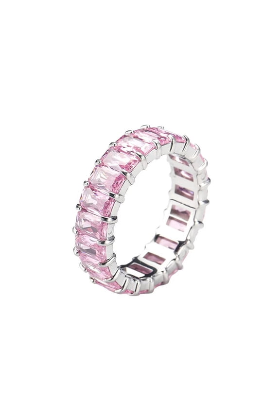 Mens Womens Titanium Steel Personality Versatile Simple Niche Colorful Zircon Rings Silver Pink Size 9