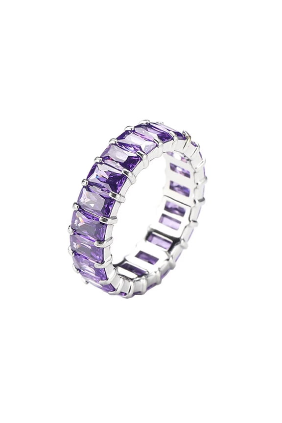 Mens Womens Titanium Steel Personality Versatile Simple Niche Colorful Zircon Rings Silver Purple Size 6