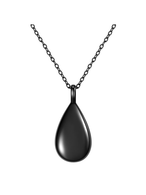 Minimalist Adjustable Drop Necklace for Women Stainless Steel Teardrop Open Pendant Trendy Layering Chain Simple Everyday Accessory Black