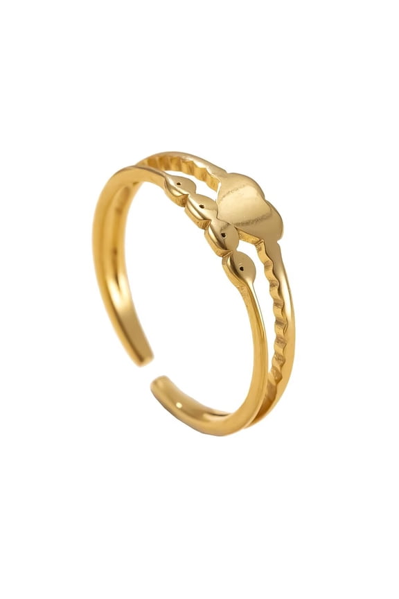 Open Heart Ring for Women Stainless Steel Adjustable C-Shaped Double Layer Band Unique Minimalist Dainty Statement Jewelry Gold Size 8