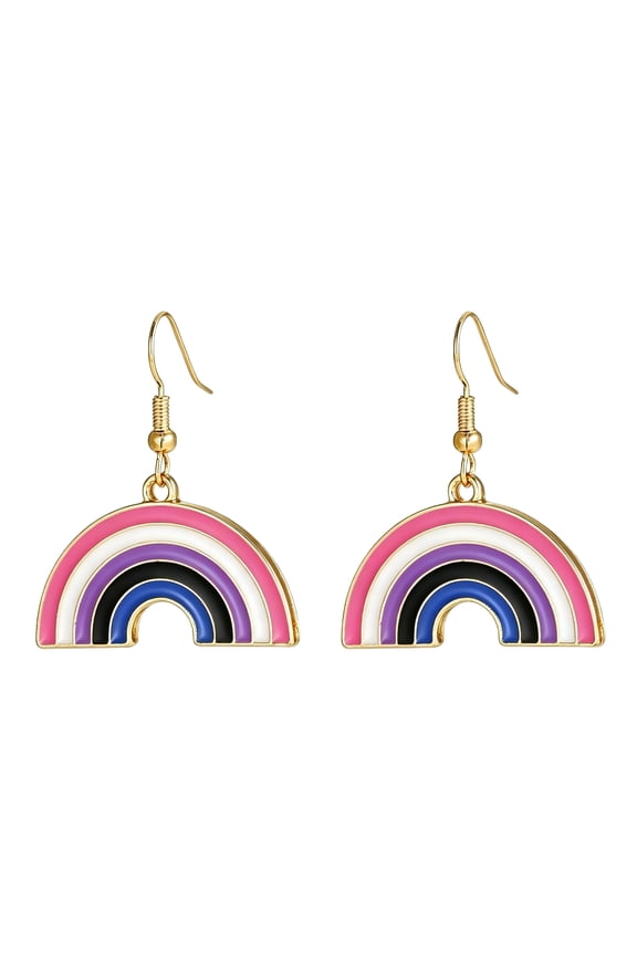 Rainbow Arch Earrings Stainless Steel Drop for Women Pride Style 8 Gold Tone Semi-Circle Dangles 6 Stripe Gay Pride Jewelry Drop Earrings for Pride Parade Love is Love Accessories for Her