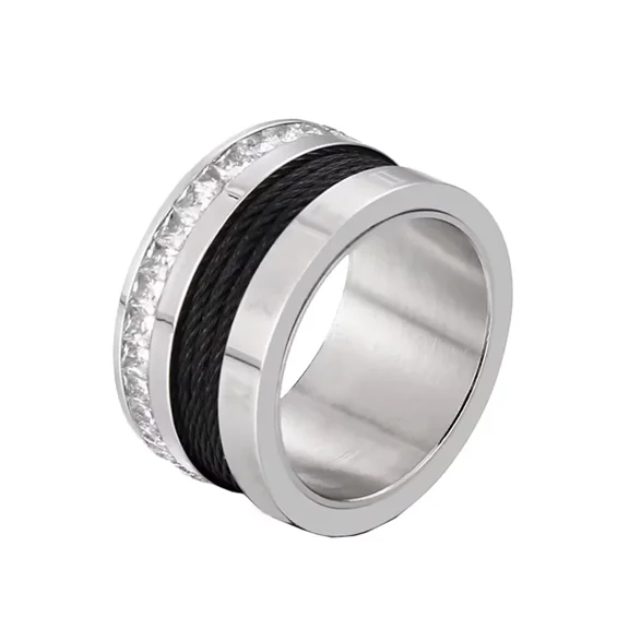 PAMTIER Roman Numeral Wire Wrap Ring for Women Stainless Steel Band with Single Row Zirconia Stackable Statement Jewelry Silver Size 7