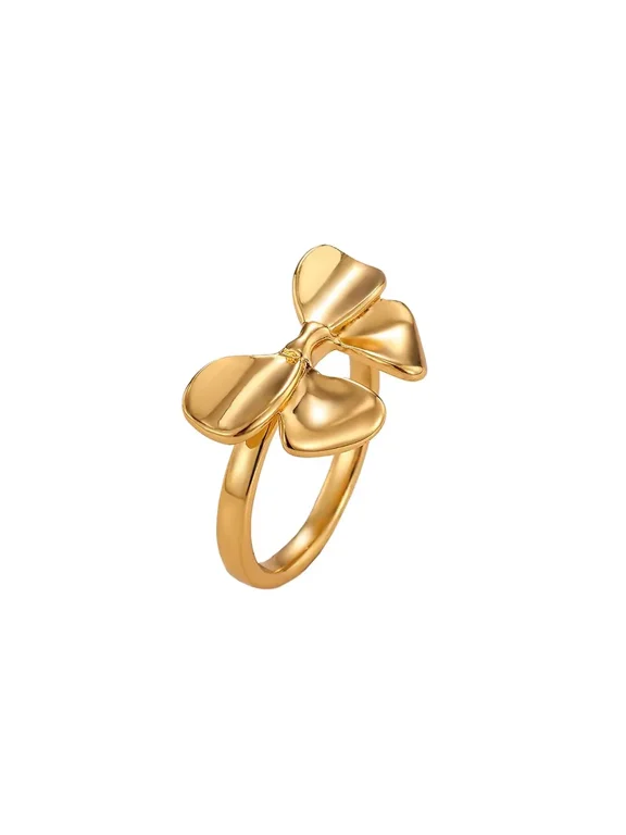 Romantic Cute Bow Ring for Women Dainty Stainless Steel Band with Elegant Knot Minimalist Feminine Jewelry Gold Size 7