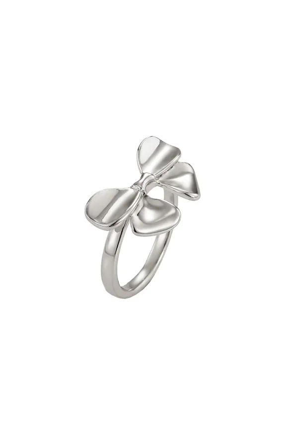 Romantic Cute Bow Ring for Women Dainty Stainless Steel Band with Elegant Knot Minimalist Feminine Jewelry Silver Size 8