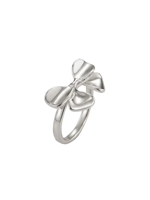 Romantic Cute Bow Ring for Women Dainty Stainless Steel Band with Elegant Knot Minimalist Feminine Jewelry Silver Size 8