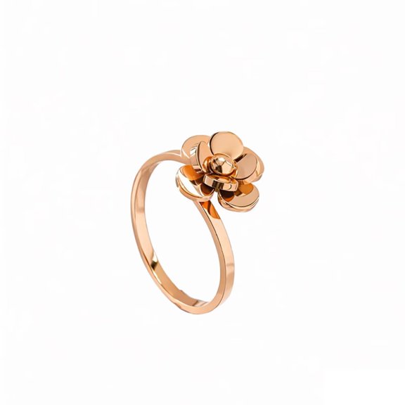 PAMTIER Rose Gold Stainless Steel Flower Ring for Women Delicate Bloom on a Thin Band Dainty Jewelry Size 5