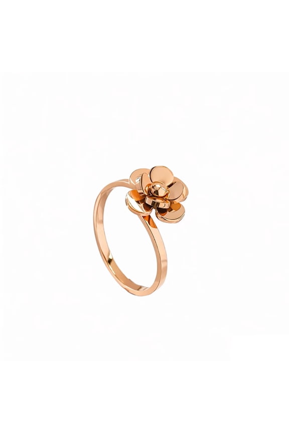 Rose Gold Stainless Steel Flower Ring for Women Delicate Bloom on a Thin Band Dainty Jewelry Size 5