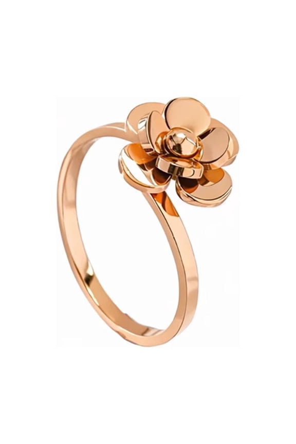 Rose Gold Stainless Steel Flower Ring for Women Delicate Bloom on a Thin Band Dainty Jewelry Size 9