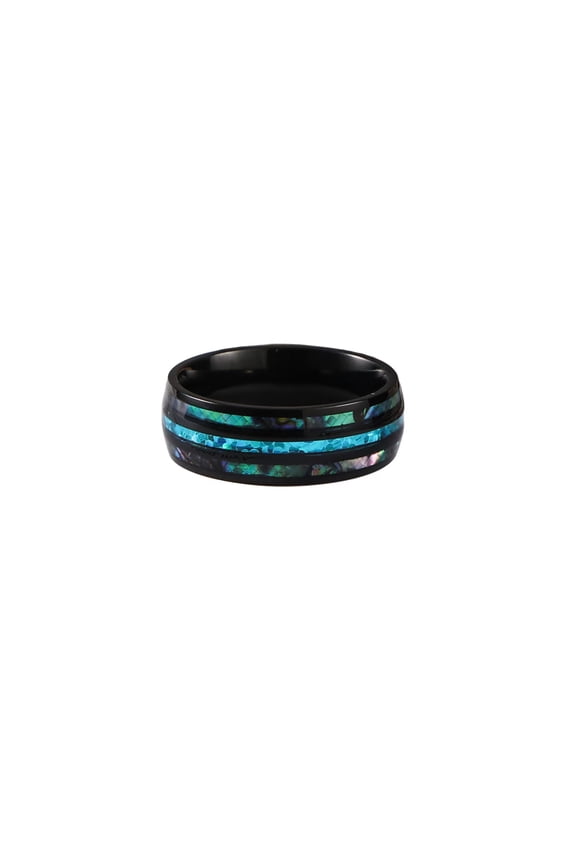 Shell Inlay Rings for Men Black Stainless Steel Band Unique Personality Statement Jewelry Size 8