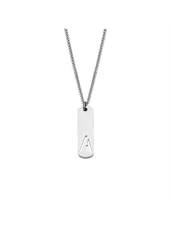 Square 26 Initial Necklace for Men Stainless Steel Letter Tag A-Z Alphabet Pendant Simple Versatile Charm Personalized Male Jewelry A